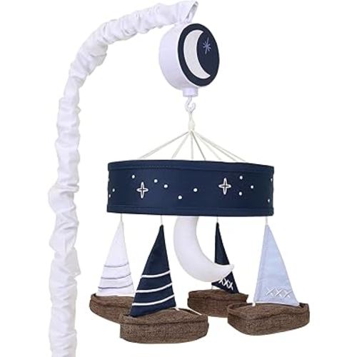 Lambs & Ivy Little Skipper Sailboat & Moon Musical Baby Crib Mobile Soother Toy