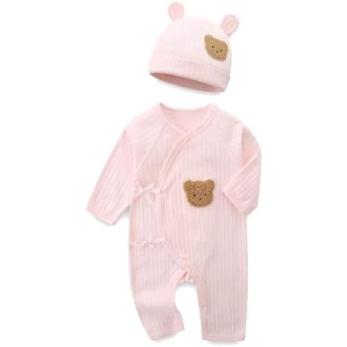 Baby Boy Romper with Hat 100% Cotton Girl Cute Bear Ribbed Long Sleeve Bodysuit