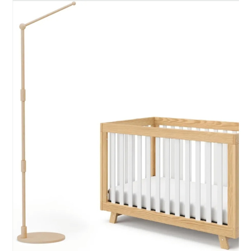 Floor-Standing Crib Mobile Arm,44.5-61 Inches Adjustable Height Natural Beech Wood, Baby Mobile Holder Hanger for Crib/Bassinet/Playpen, Easy Assembly Unisex Nursery Decor