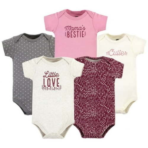 Hudson Baby Short Sleeve Bodysuits, 5-Pack, Newborn- 24 Months