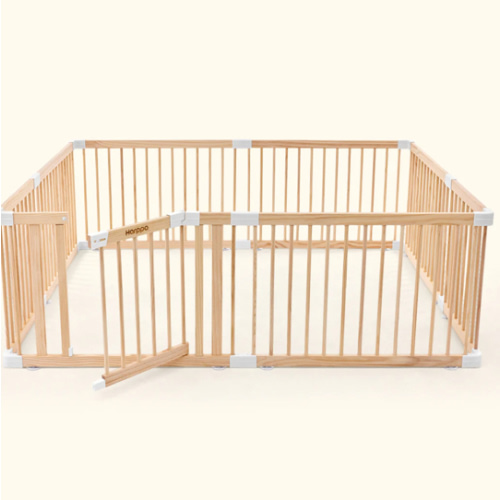 HARPPA Wooden Baby Gate Playpen | Non-Toxic Foldable DIY Adjustable Play Yard for Infants & Toddlers – Natural Finish Baby Fence for Small & Large Spaces