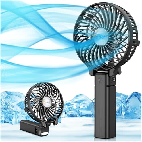 VersionTECH. Portable Handheld Fan, Powerful+Durable+4000mAh+180° Foldable, Mini Table Fans with USB Rechargeable Battery Operated Cooling Accessories for Personal Use, Travel, Office Black