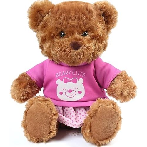 LotFancy Teddy Bear Stuffed Animal, with Removable Clothes, 10 inch Cute Baby Girl Bear Plush, with T-Shirt and Dress, Baby Shower Decoration, Easter Gift Plushies