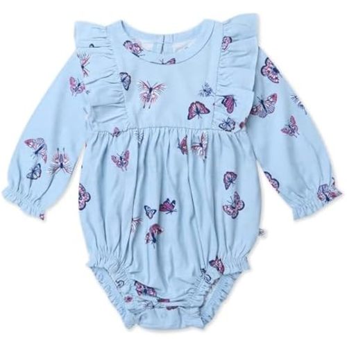 HonestBaby Baby Girls' Ruffle Shoulder Bubble Dress 100% Organic Cotton for Infant Baby Girls