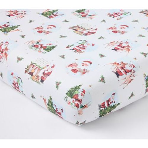 Organic Holly Jolly Santa Flannel Crib Fitted Sheet , Multi