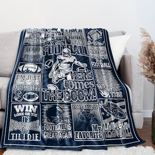 Football Fans Blanket 60" x 50", City Sports Football Gifts for Team Fans, Navy Football Stuff for Football Lovers Bedroom Decor Sofa Couch Bed