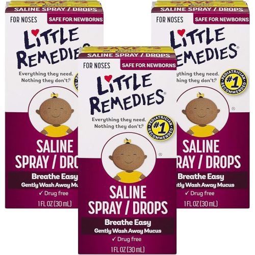Little Remedies Saline Spray and Drops for Stuffy Noses and Mucus Relief, Drug Free Nasal Moisturizing Mist Safe for Newborns, Breathe Easy, 1 Fluid Ounce (Pack of 3)