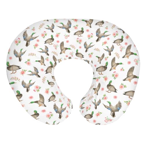 Mallard Ducks Boho Floral Baby Nursing Pillow Covers for Boy Girl Green Duck Spring Nursery Pillowcase for Breastfeeding Pillows Wild Duck Hunting Soft Stretchy Slipcovers for Newborn Infant