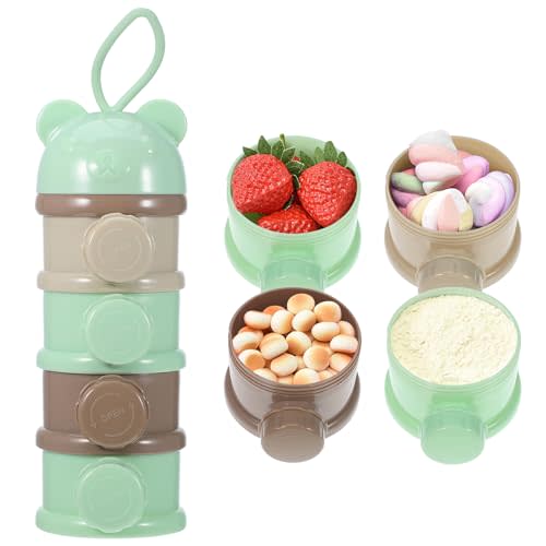 Formula Dispenser: 4 Compartments Stackable Formula Container for Travel - Portable Baby Milk Powder & Snack Storage Box, Light Green Leak Proof