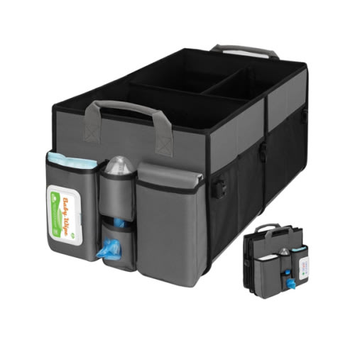 Collapsible Trunk Organizer & Diaper Changing Station, Baby Diaper Caddy Organizer with Movable Dividers, Easy-to-Reach for Back Seat Travel Car Organizer, Waterproof Car Trunk Organizer Groceries