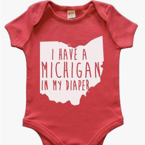Michigan In My Diaper Funny Onesie - 100% Cotton Ohio State Baby Clothes - Funny Gift - Made In The USA Red Newborn