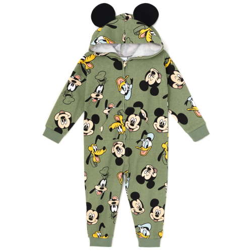 Disney Mickey Mouse Goofy Donald Duck Toddler Boy Girl Fleece Zip Up Coverall Green 4T