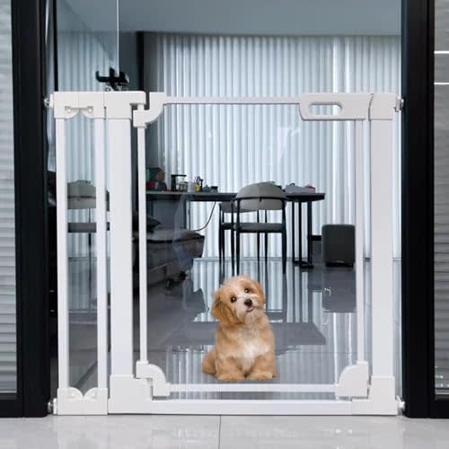 WAOWAO Clear Baby Gate for Stairs Modern Design Acrylic Auto Close Pet Gate, 29.52-37.79" Wide Safety Baby Gate for Doorways,White Clear Dog Gates Indoor, Hallways,Kitchen