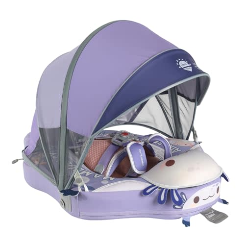 Mambobaby Float Non-Inflatable Baby Float with Canopy, Five-Point Safety System, 3D Canopy(Detachable) UPF 50+, Baby Pool Floats for 3-24 Months, Dual-Mode Toddler Swim Floaties