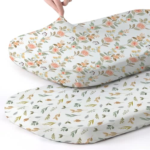 Stretch Fitted Bassinet Sheet Set BROLEX 2 Pack Cradle Sheets for Bassinet Pad/Mattress,Unisex Boys Girls,Ultra Soft,Rose Foliage