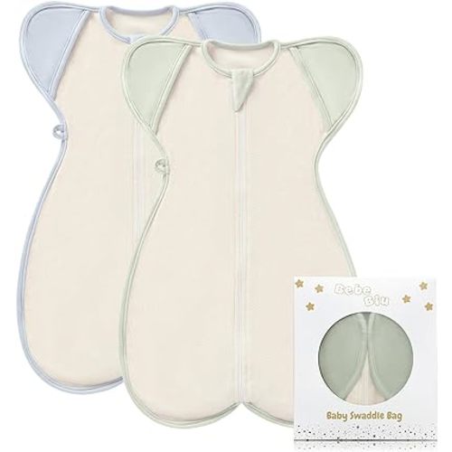Baby Swaddle Sleeping Bag, 0.5 TOG, 2-Way Zipper, Breathable Mesh, Arms in/Out Design, 2-Pack (Sage/Ether, 0-3 Months)