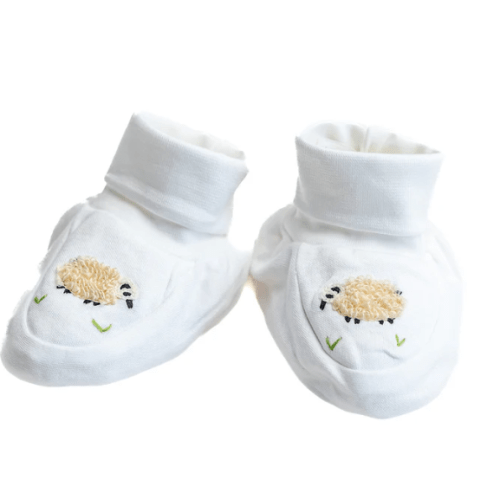 Baby Booties  3-6 mo 
Combed Cotton, Embroidered - Jacaranda Living