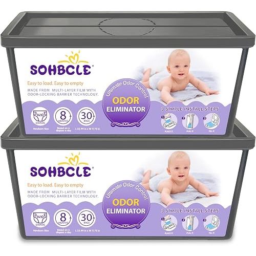 Refill Bags Compatible with Genie Easy Roll Signature Diaper Pail and Platinum Diaper Pail, Unscented 60 Bags Hold up to 2820 Newborn Diapers, 7-Layer Powerful Odor Control, Pack of 2