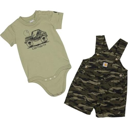 Carhartt Baby Boys' Short-Sleeve Bodyshirt & Canvas Shortall Set