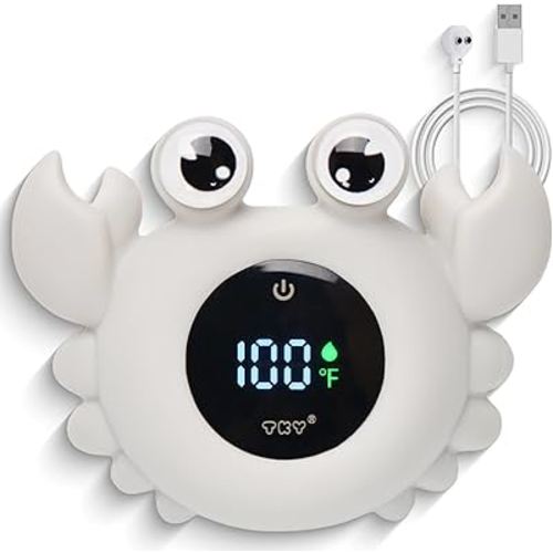 Crab Baby Bath Thermometer Toy - Digital Floating Water Thermometer with LED Display, Color Temperature Alerts & Safe Bath Sensor for Newborn, Infant Bathtub Essentials