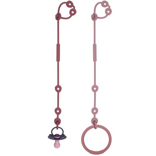 Toy Straps for Baby, Silicone Pacifier Clips, Silicone Adjustable Stretchable Pacifier Teether Straps for Strollers, High Chair, Cribs, Hanging Baskets, Car Seat, Shopping Trolley, BPA Free, 2 Pack - Dusty Lilac+Powder Rose