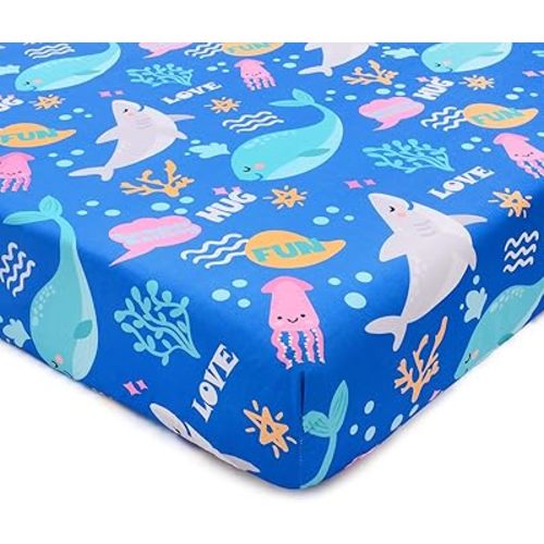 Cloele Ocean Fitted Crib Sheet for Boys Girls 1 Pack Shark Baby Nursery Bed Sheet for Standard Crib and Toddler Mattresses - Whale Crib Mattress Sheet Infant Toddler Sheet