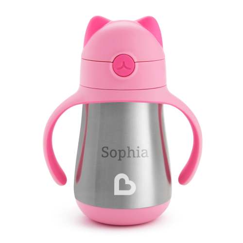Munchkin Personalized Cool Cat™ Stainless Steel Straw Cup - Pink