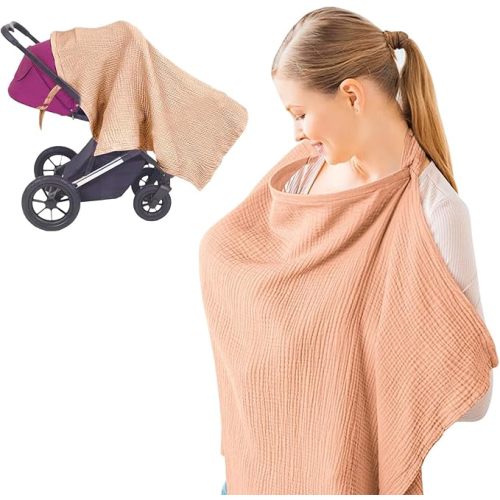 Breastfeeding Nursing Cover, 100% Cotton Nursing Scarf cover Mother Nursing Apron, (Brown)