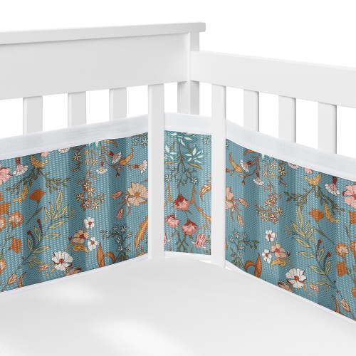 Sweet Jojo Designs + BreathableBaby Boho Floral Wildflower Blue and Orange Girl Breathable Mesh Crib Liner