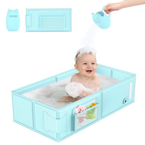YomauiYee Baby Bathtub,Foldable Toddler Tub with Rinse Cup,Portable Collapsible Bathtub for 6M-5Y, No Assembly Easy to Clean,Ideal Gifts for Baby Shower & Baby Registry Search