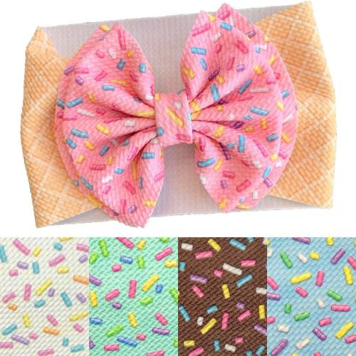 Candy Sprinkles and Ice Cream Headwrap - Ice Cream Bow - Pull Proof - Permanently Sewn - Big Bow - Clip - Messy Bow