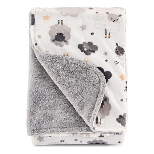 Parent's Choice Baby Unisex Sheep Blanket 30x40 Inches Ultra Soft Plush Grey and White
