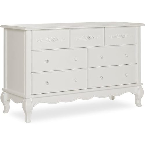 Evolur Aurora 7-Drawer Nursery Dresser – Ivory Lace | Assembled Double Dresser with Crystal Knobs, Queen Anne Legs, Large Storage for Baby Essentials