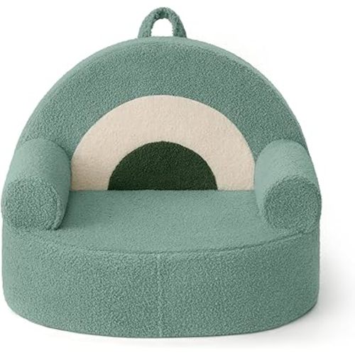 Blissful Diary Toddler Chair, Snuggly Soft Kids Sofa Chair, Supportive Toddler Couch for Boys and Girls, Kids Furniture for Baby Gift, Sage Green Rainbow