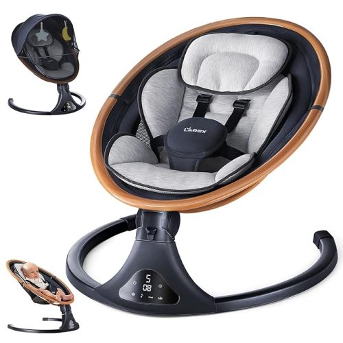 Baby Swings for Infants to Toddler-Electric Bluetooth Infant Swing with Remote Control, Rocker with 5 Speeds, 5-Point Harness,3 Seat Positions (Gray)
