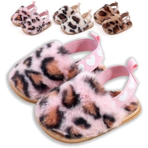 Baby Shoes Pink Leopard Baby Girl Slippers Non-Slip Soft Sole Toddler First Walkers Cozy Warm Indoor Shoes for Infant Girls