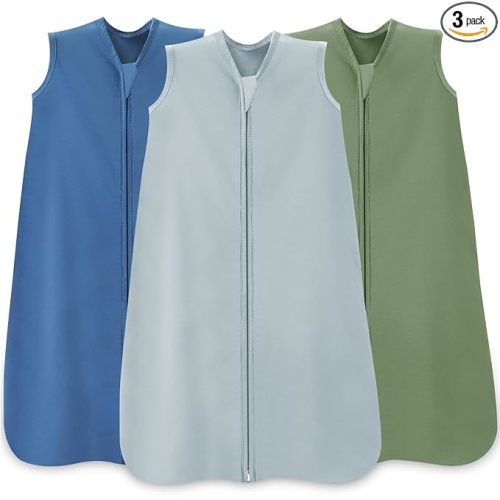 Baby Sleep Sack 6-12 Months,100% Cotton TOG 0.5 Wearable Blanket for Boys and Girls, 3 Pack 2-Way Zipper Lightweight Sleeping Bags for Toddler Newborn Infant