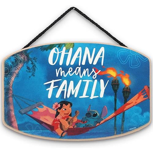 Disney Lilo and Stitch Ohana Means Family Hanging Wood Wall Decor - Cute Ohana Means Family Sign