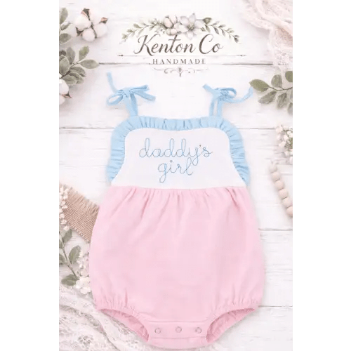 Daddy’s Girl Embroidered Bubble Romper | Pastel Pink Blue Baby Outfit