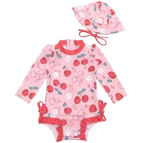 babygoal Baby Girls Long Sleeve One Piece Rash Guard Swimsuit with Zipper, UPF 50+ Sun Protection