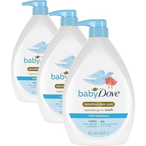 Baby Dove Sensitive Skin Hydrating Body Wash | Tear-Free & Hypoallergenic | Pediatrician Tested | 34oz (Pack of 3)