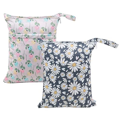 ALVABABY 2pcs Cloth Diaper Wet Dry Bags Waterproof Reusable with Two Zippered Pockets Travel Beach Pool Daycare Soiled Baby Items Yoga Gym Bag for Swimsuits or Wet Clothes L0821