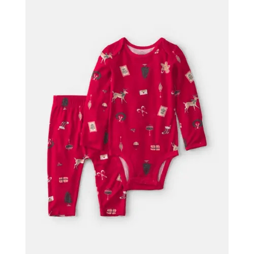 Baby 2-Piece Christmas PurelySoft™ Long-Sleeve Bodysuit & Pant Set - Red | Carter's