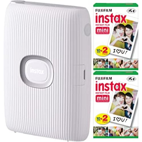 Fujifilm Instax Mini Link 2 Instant Smartphone Printer (Clay White) and Fujifilm Instax Mini Twin Film Pack (40 Exposures) Bundle
