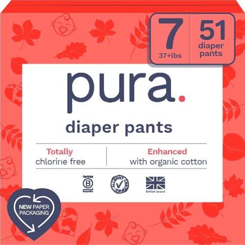 Pura Hypoallergenic Diaper ANY SIZE up to 12 Hours Leak Protection, Suitable for Sensitive Skin, Totally Chlorine Free, Soft Organic Cotton,