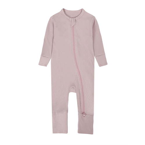WIBACKER Baby Boy Girl Ribbed Pajamas with Mittens Bamboo Viscose Sleepers 2 Way Zipper Long Sleeve Pjs