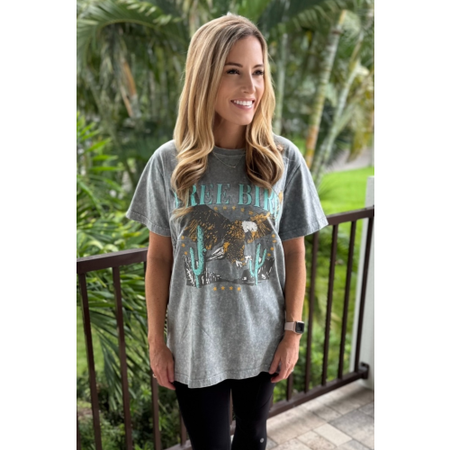 Cotton Oversized Free Bird Graphic Nursing Tee- Stonewash Gray 2.0 – Nursing Queen