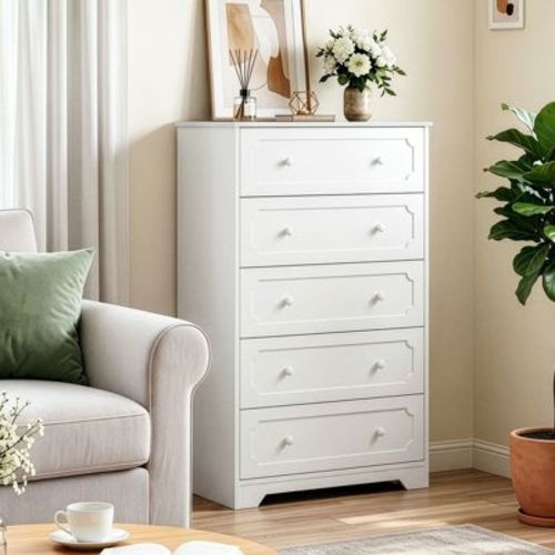 Karl Home 31.3 Inch 5 Drawer Wooden Storage Dresser with Wood Veneer