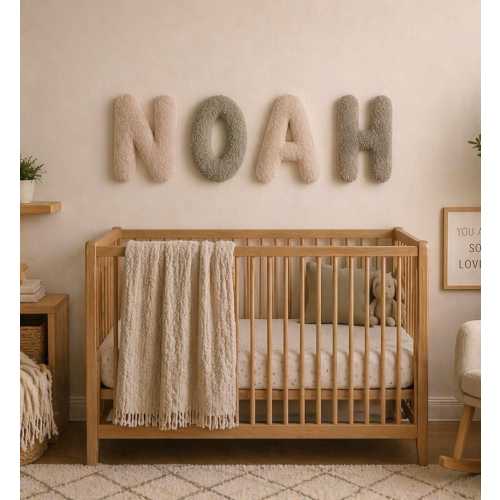 Custom Boucle/Sherpa Name Letters – Personalised Nursery Wall Decor – Neutral Baby Room Sign – Soft Padded Fabric Letters