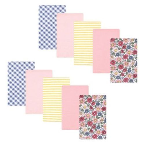 Hudson Baby Infant Girls Cotton Flannel Burp Cloths, Pink Blue Pretty Floral 10 Pack, One Size